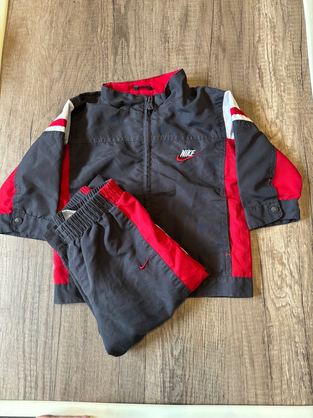 Vintage Nike Toddler Tracksuit Windbreaker Set Hoodie Jacket Colorblock Red 18M